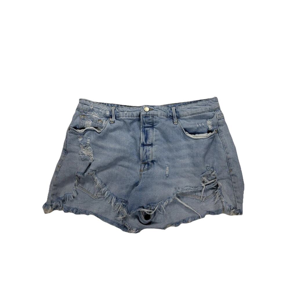 Good American Denim Shorts Womens 16 Distressed Frayed Hem Blue Jean